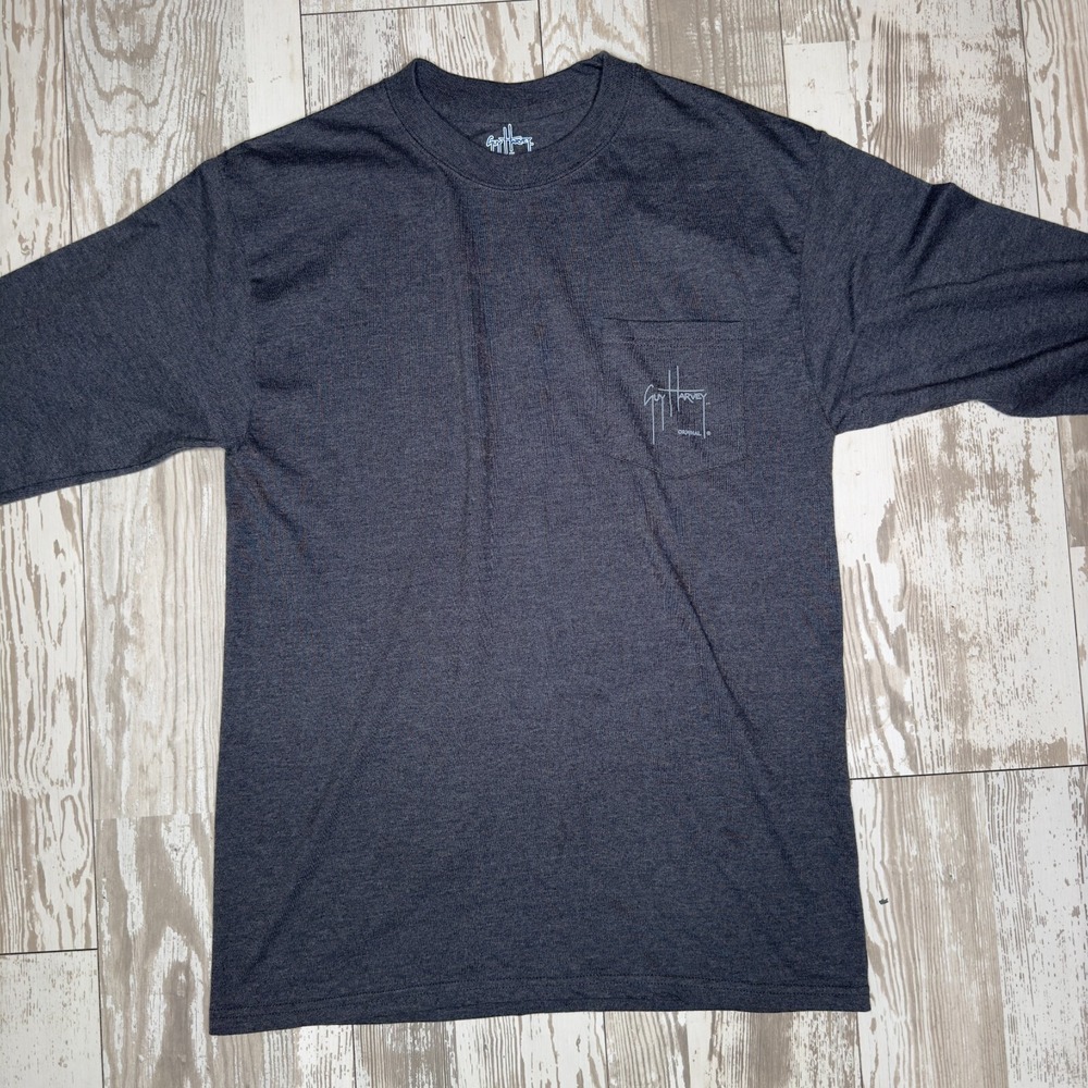 Guy Harvey Long Sleeve Pocket T-Shirt Men's Medium Gray Threadcycled